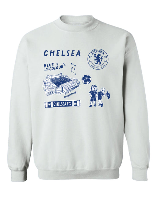 Chelsea FC Womens White Cotton Crewneck Pullover Sweatshirt