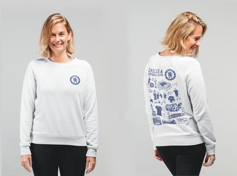 Chelsea FC Impressions Artwork Women Cotton Fleece Long Sleeve Crew Neck - Vive La Fête - Online Apparel Store
