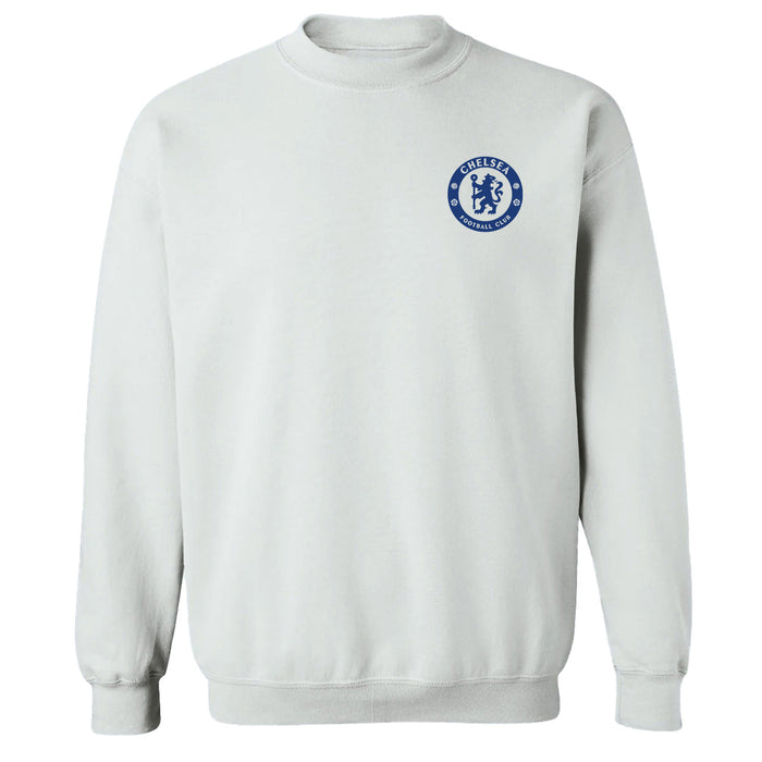 Chelsea FC Impressions Artwork Women White Cotton Fleece Long Sleeve Crew Neck