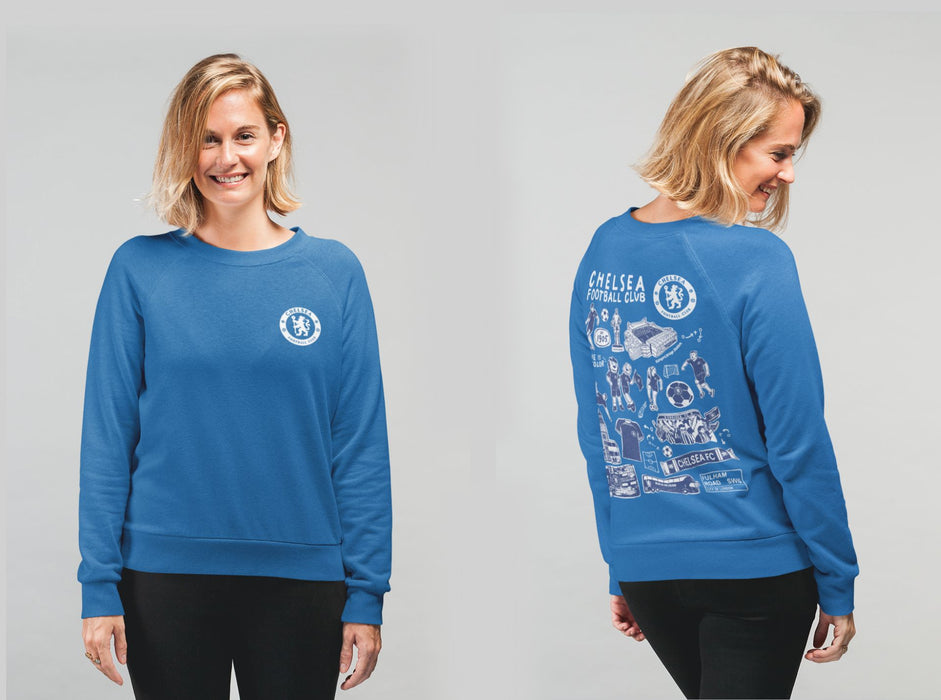 Chelsea FC Impressions Artwork Women Cotton Fleece Long Sleeve Crew Neck - Vive La Fête - Online Apparel Store