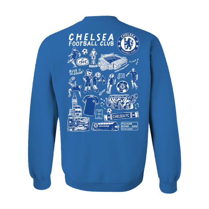 Chelsea FC Impressions Artwork Women Cotton Fleece Long Sleeve Crew Neck - Vive La Fête - Online Apparel Store