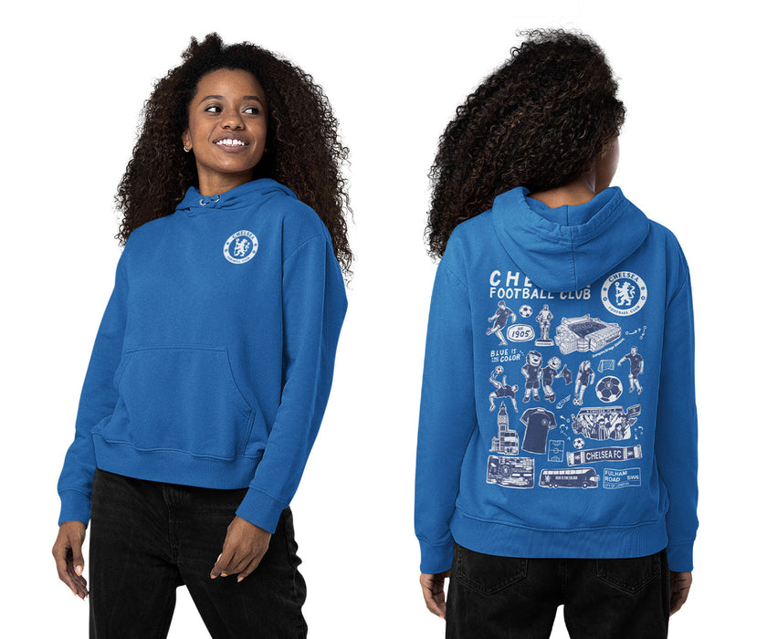 Chelsea FC Impressions Artwork Women Cotton Fleece Long Sleeve Hoodie - Vive La Fête - Online Apparel Store