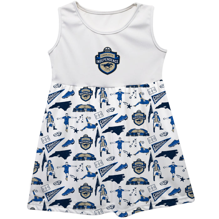 Charlotte Independence Repeat Print Impressions White Sleeveless Tank Dress