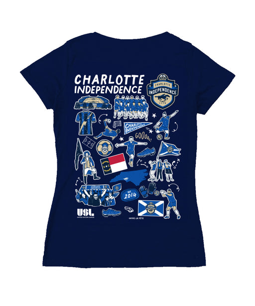 Charlotte Independence Women's V-neck Fitted Navy Cotton T-Shirt - Vive La Fête - Online Apparel Store
