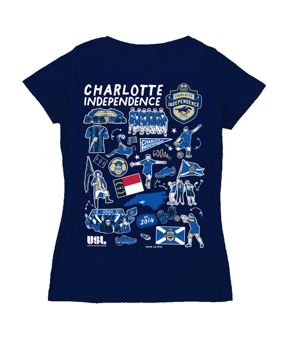 Charlotte Independence Women's V-neck Fitted Navy Cotton T-Shirt - Vive La Fête - Online Apparel Store