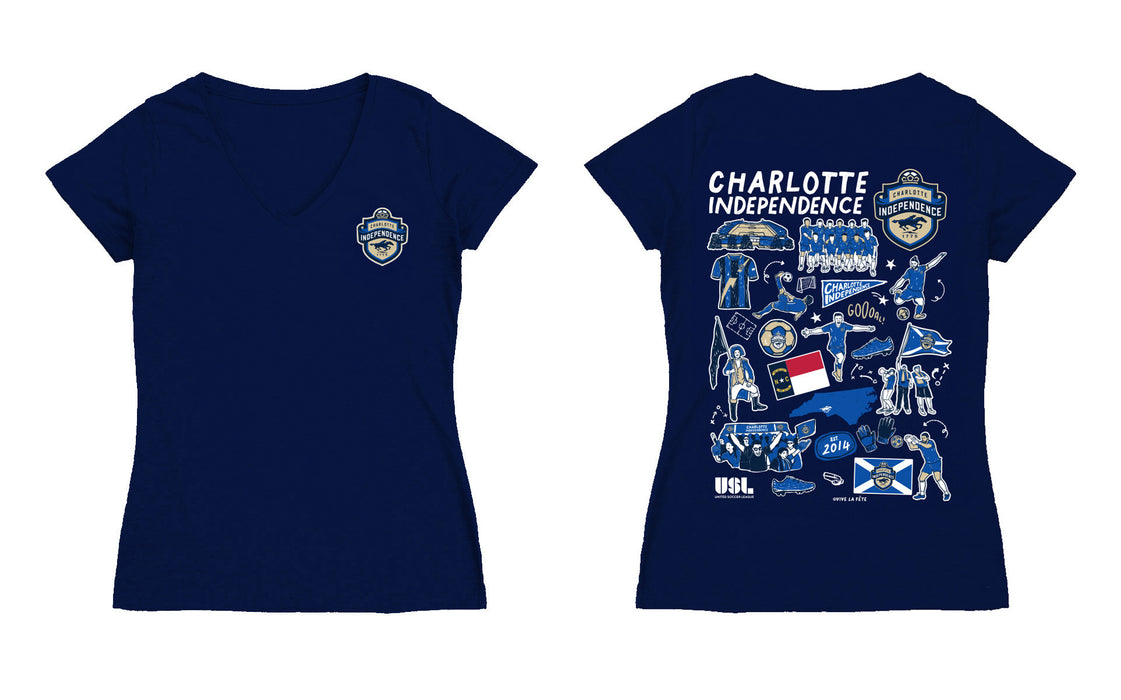 Charlotte Independence Women's V-neck Fitted Navy Cotton T-Shirt - Vive La Fête - Online Apparel Store