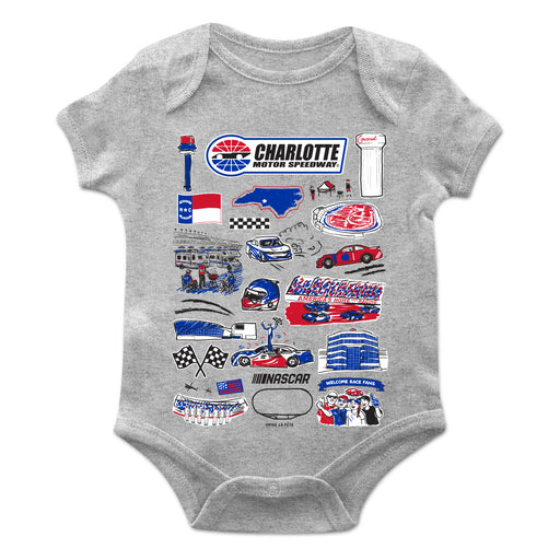 NASCAR Charlotte Cotton Short Sleeve Bodysuit Impressions Artwork Gray