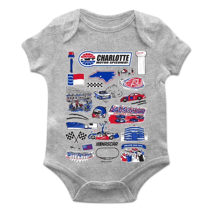 NASCAR Charlotte Cotton Short Sleeve Bodysuit Impressions Artwork Gray