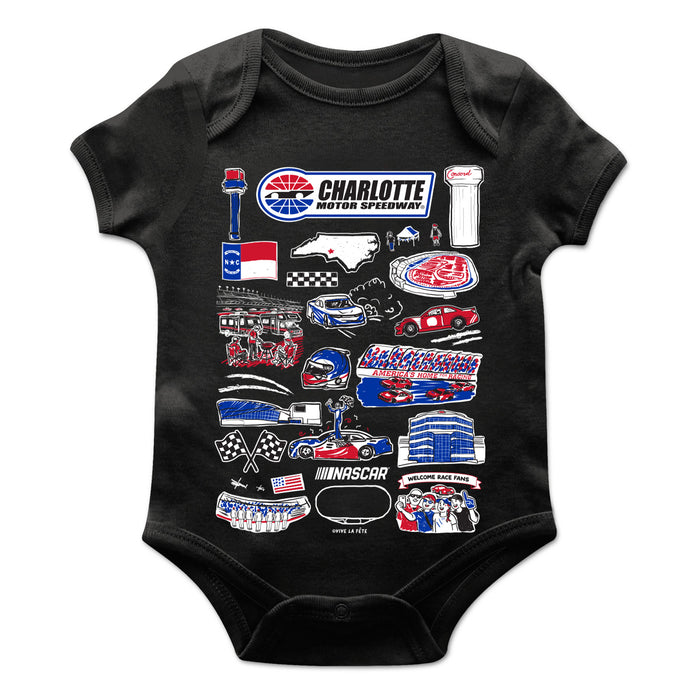 NASCAR Charlotte Cotton Short Sleeve Bodysuit Impressions Artwork Black