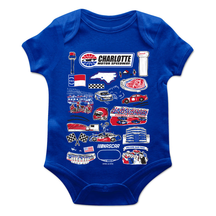 NASCAR Charlotte Cotton Short Sleeve Bodysuit Impressions Artwork Royal