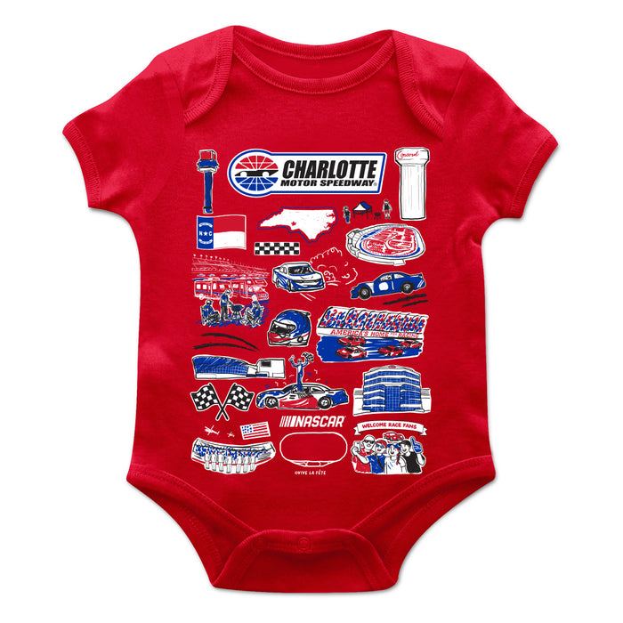 NASCAR Charlotte Cotton Short Sleeve Bodysuit Impressions Artwork Red