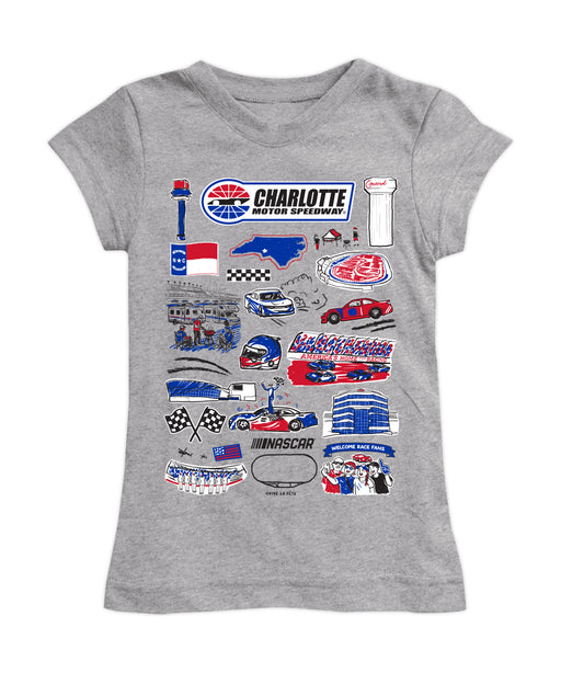 NASCAR Charlotte Girl´s Fitted Cotton T-shirt Gray