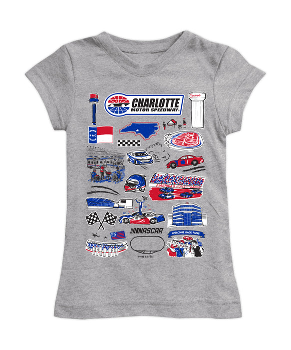 NASCAR Charlotte Girl´s Fitted Cotton T-shirt Gray
