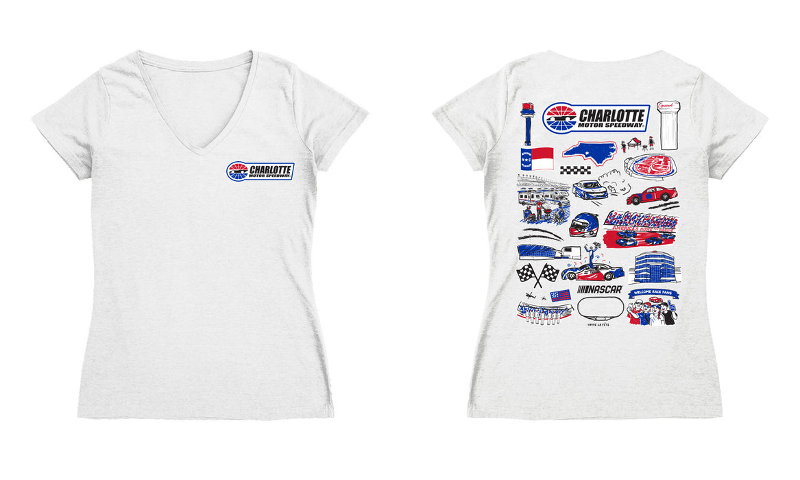 NASCAR Charlotte Women's V-neck Fitted Cotton T-Shirt White - Vive La Fête - Online Apparel Store
