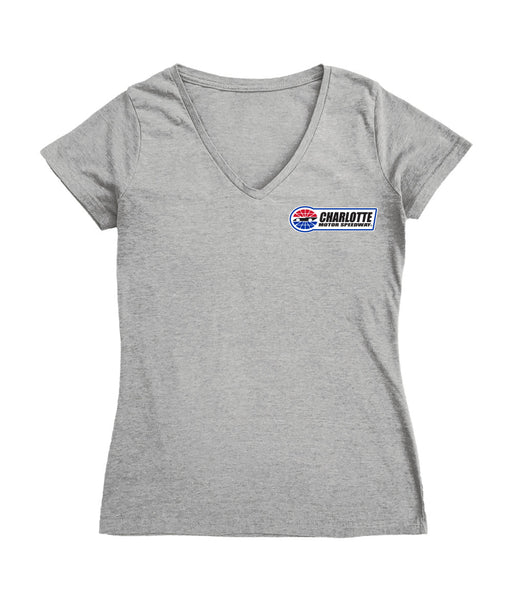 NASCAR Charlotte Women's V-neck Fitted Cotton T-Shirt Gray