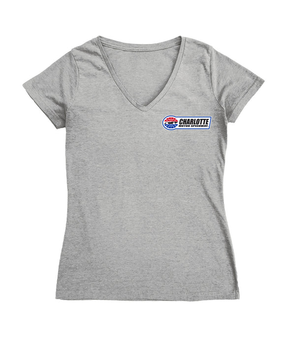 NASCAR Charlotte Women's V-neck Fitted Cotton T-Shirt Gray
