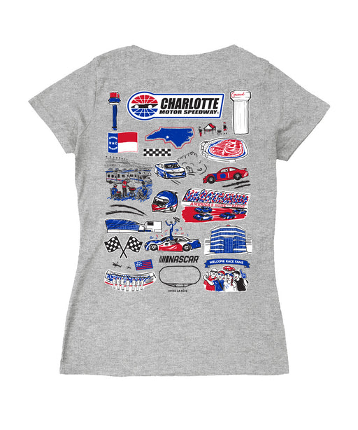 NASCAR Charlotte Women's V-neck Fitted Cotton T-Shirt Gray - Vive La Fête - Online Apparel Store
