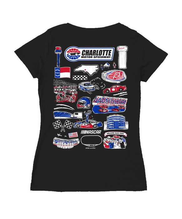 NASCAR Charlotte Women's V-neck Fitted Cotton T-Shirt Black - Vive La Fête - Online Apparel Store