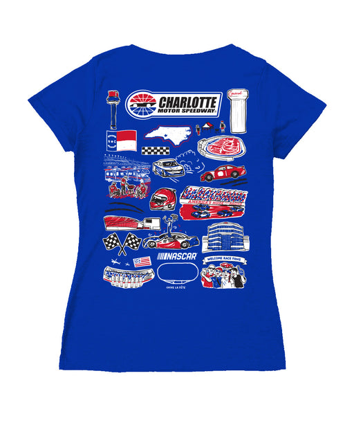 NASCAR Charlotte Women's V-neck Fitted Cotton T-Shirt Royal - Vive La Fête - Online Apparel Store