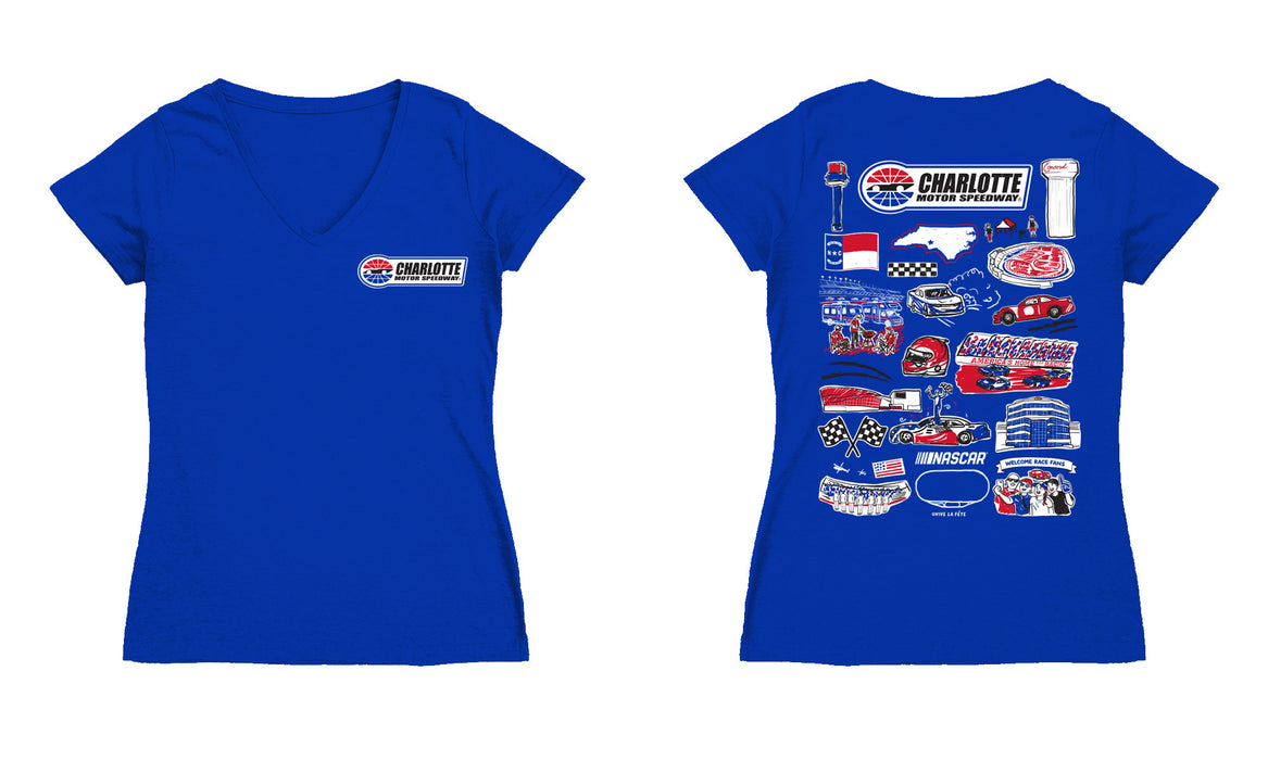 NASCAR Charlotte Women's V-neck Fitted Cotton T-Shirt Royal - Vive La Fête - Online Apparel Store