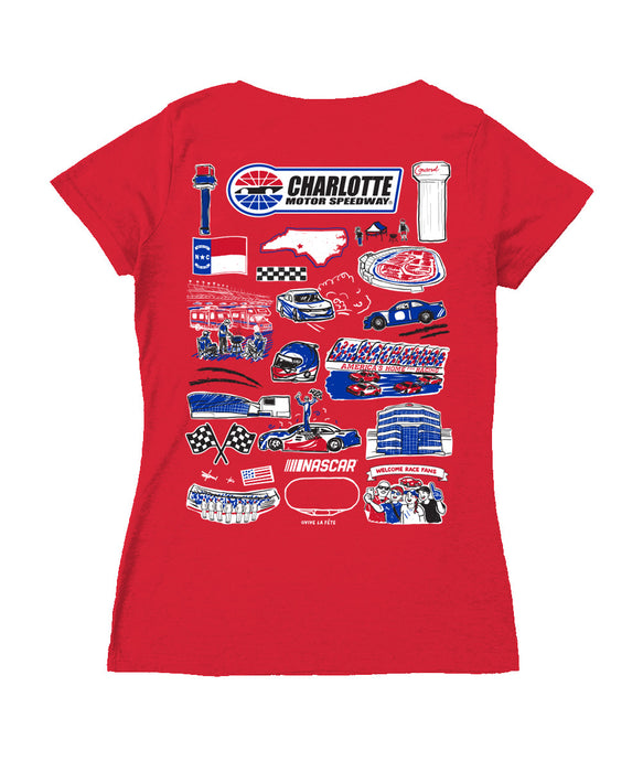 NASCAR Charlotte Women's V-neck Fitted Cotton T-Shirt Red - Vive La Fête - Online Apparel Store
