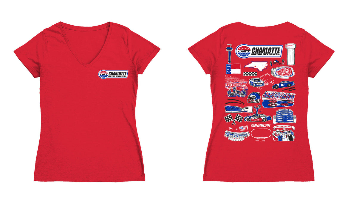 NASCAR Charlotte Women's V-neck Fitted Cotton T-Shirt Red - Vive La Fête - Online Apparel Store