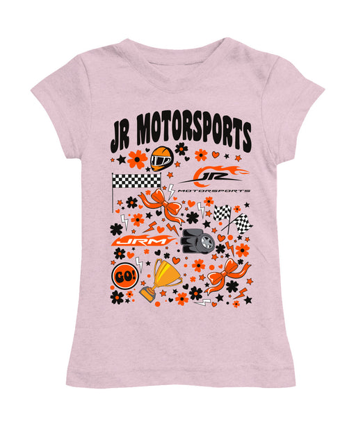 Dale Earnhardt Jr Vive La Fete NASCAR Impressions Artwork Pink Girls Cotton Short Sleeve Tee