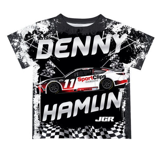 Denny Hamlin Vive La Fete NASCAR Abstract Kids T-Shirt - Black