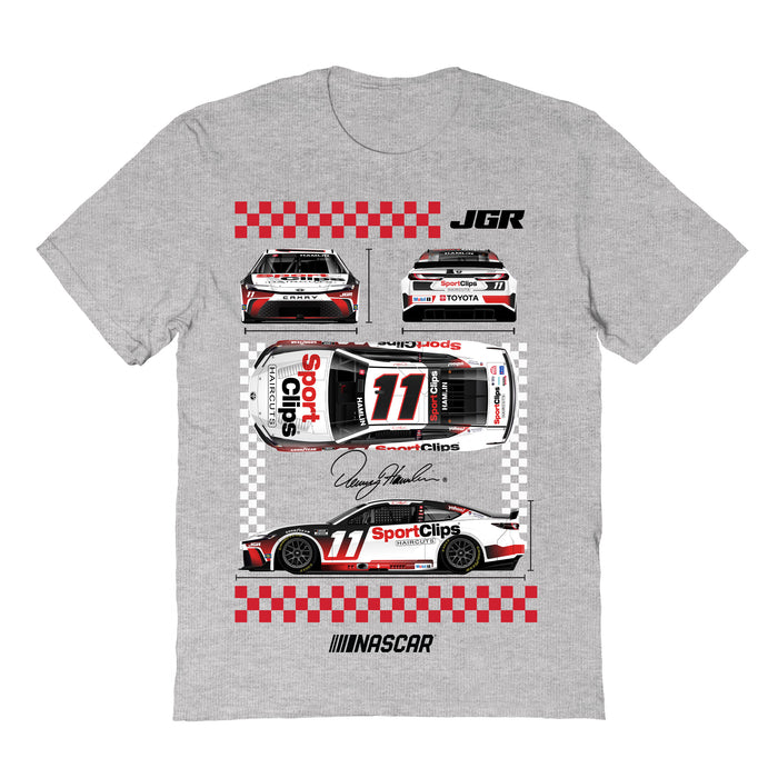 Denny Hamlin NASCAR Car View Cotton T-Shirt - Grey