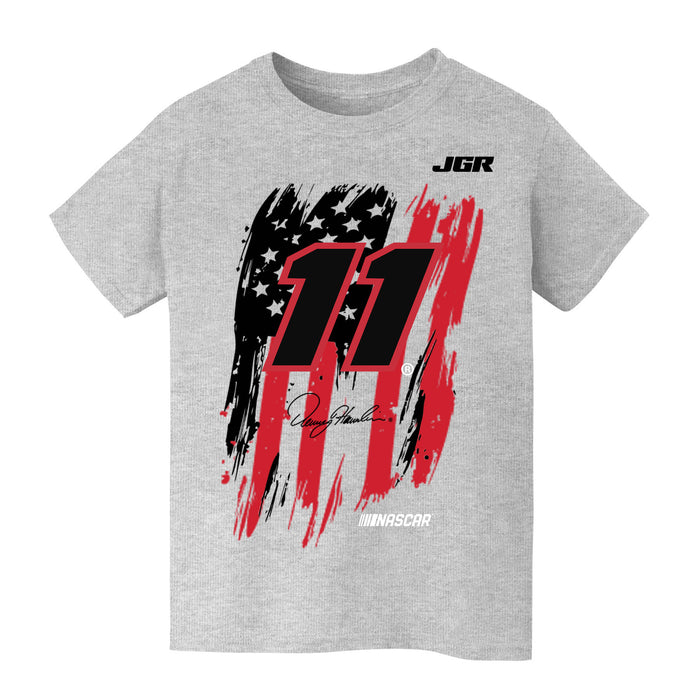 Denny Hamlin NASCAR American Flag Cotton T-Shirt - Grey