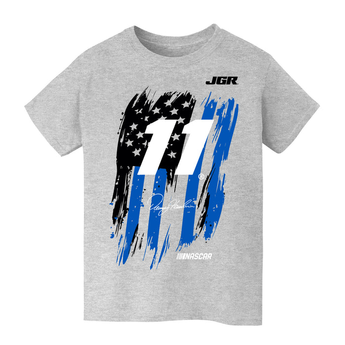 Denny Hamlin NASCAR American Flag Cotton T-Shirt - Grey