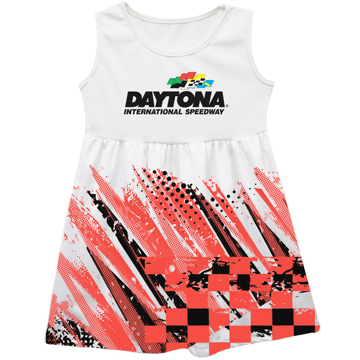 Daytona International Speedway NASCAR Abstract Check Halftones Tank Dress White