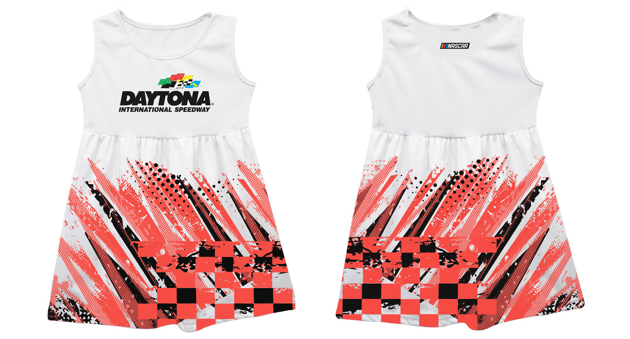 Daytona International Speedway NASCAR Abstract Check Halftones Tank Dress White