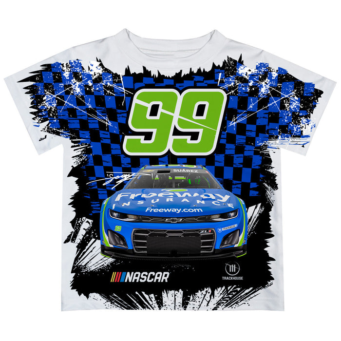 Daniel SuarezVive La Fete Checkered Racing Car T-Shirt- Blue