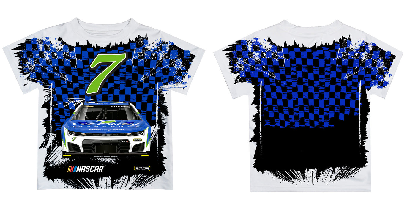 Daniel SuarezVive La Fete Checkered Racing Car T-Shirt- Blue