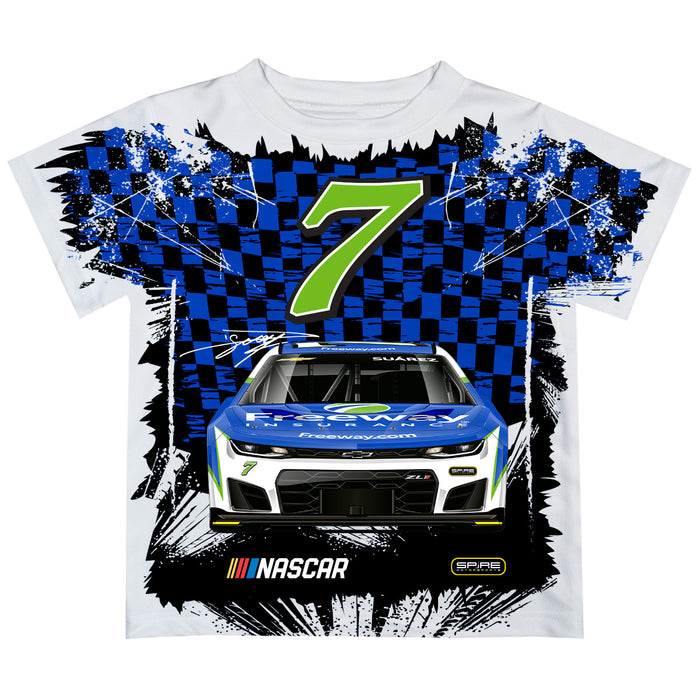 Daniel SuarezVive La Fete Checkered Racing Car T-Shirt- Blue