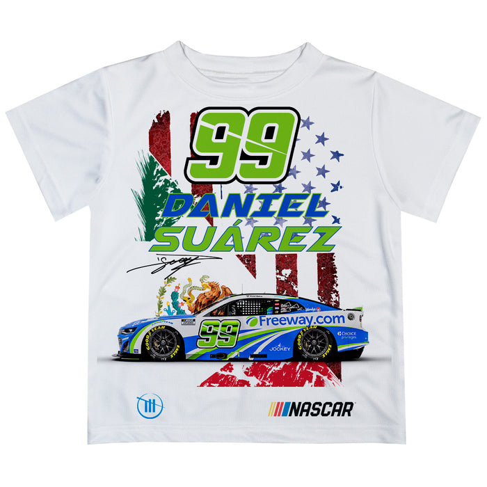 Daniel Suarez Vive La Fete Flag Racing Car T-Shirt - White