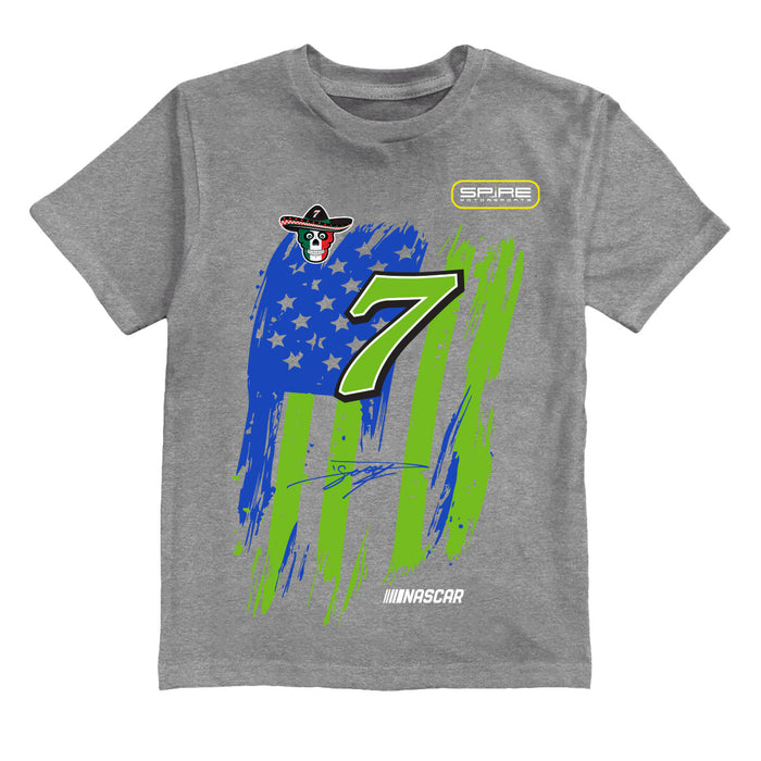 Daniel Suarez  NASCAR American Flag Cotton T-Shirt - Grey