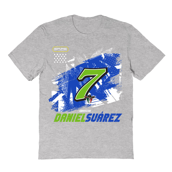 Daniel Suarez  NASCAR Abstract Check Halftones Cotton T-Shirt - Grey