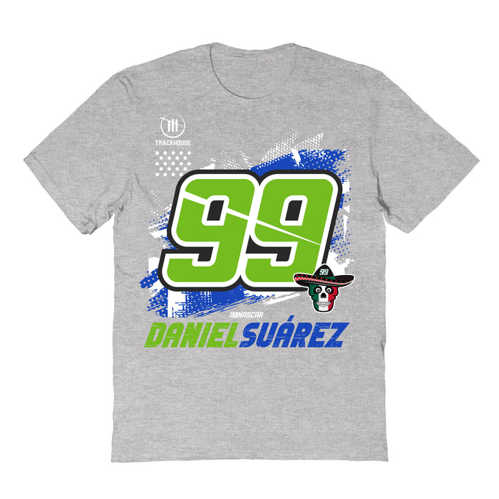 Daniel Suarez  NASCAR Abstract Check Halftones Cotton T-Shirt - Grey