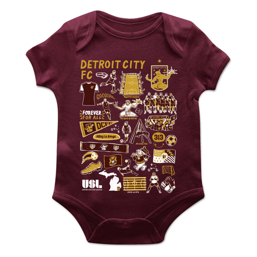 Detroit City FC Cotton Short Sleeve Bodysuit Maroon Impressions Artwork