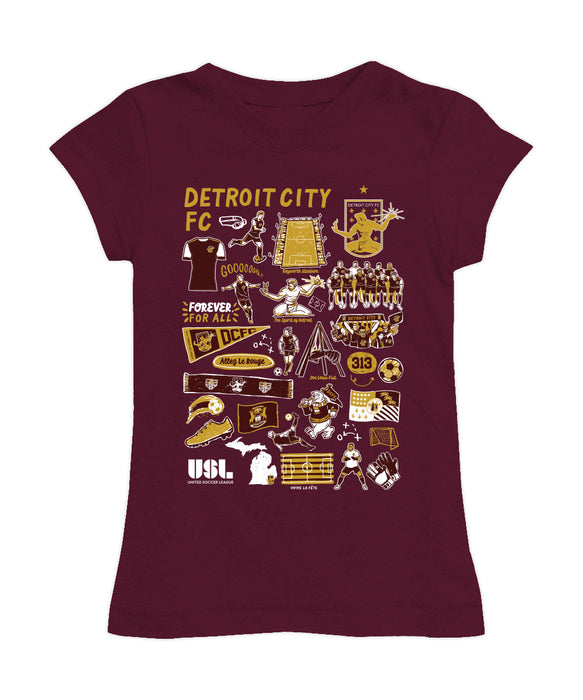 Detroit City FC Girl´s Fitted Cotton T-shirt Maroon