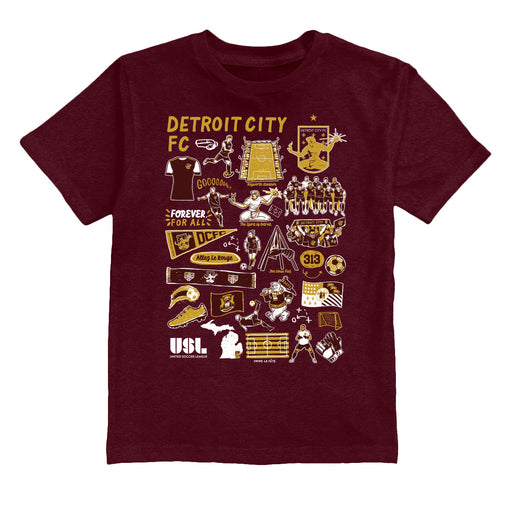 Detroit City FC Impressions Artwork Maroon Youth Cotton T-Shirt