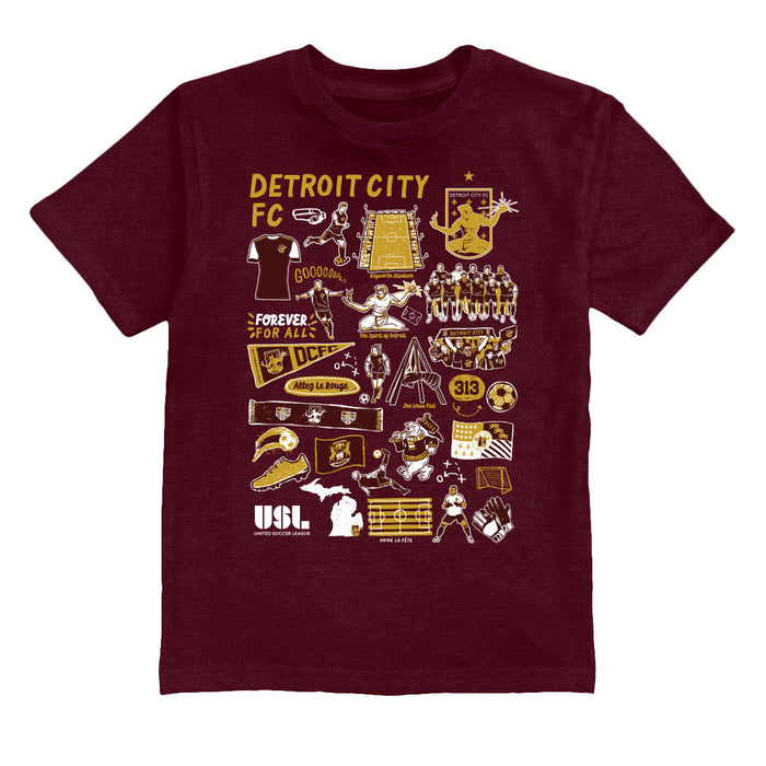 Detroit City FC Impressions Artwork Maroon Youth Cotton T-Shirt
