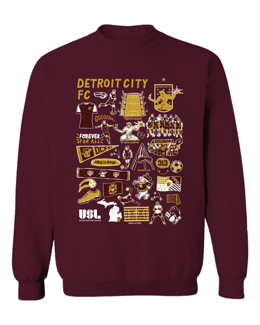 Detroit City FC Cotton Crewneck Pullover Sweatshirt Maroon Womens