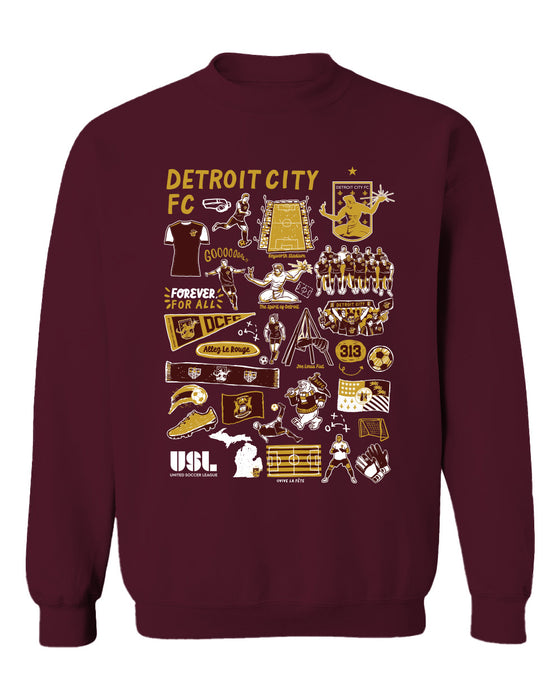 Detroit City FC Cotton Crewneck Pullover Sweatshirt Maroon Womens