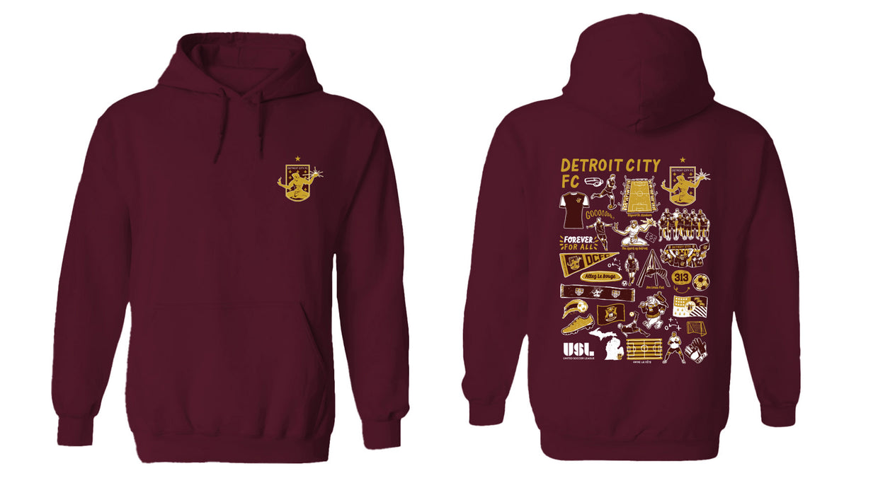 Detroit City FC Women's Maroon Pullover Cotton Hoodie - Vive La Fête - Online Apparel Store