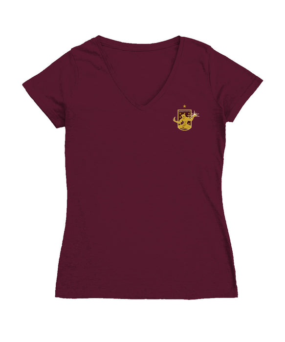 Detroit City FC Women's V-neck Fitted Maroon Cotton T-Shirt