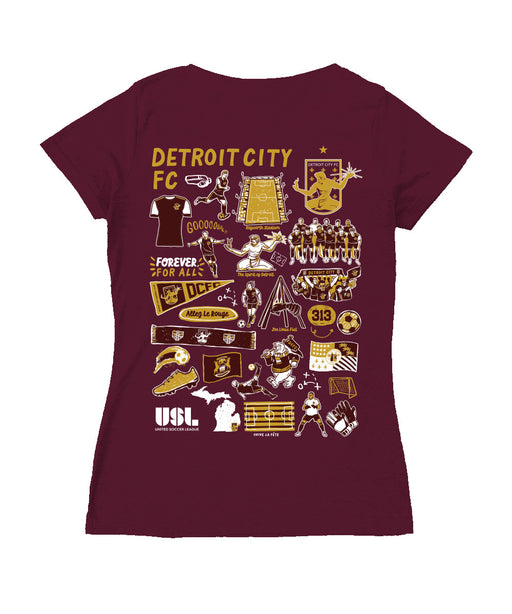 Detroit City FC Women's V-neck Fitted Maroon Cotton T-Shirt - Vive La Fête - Online Apparel Store