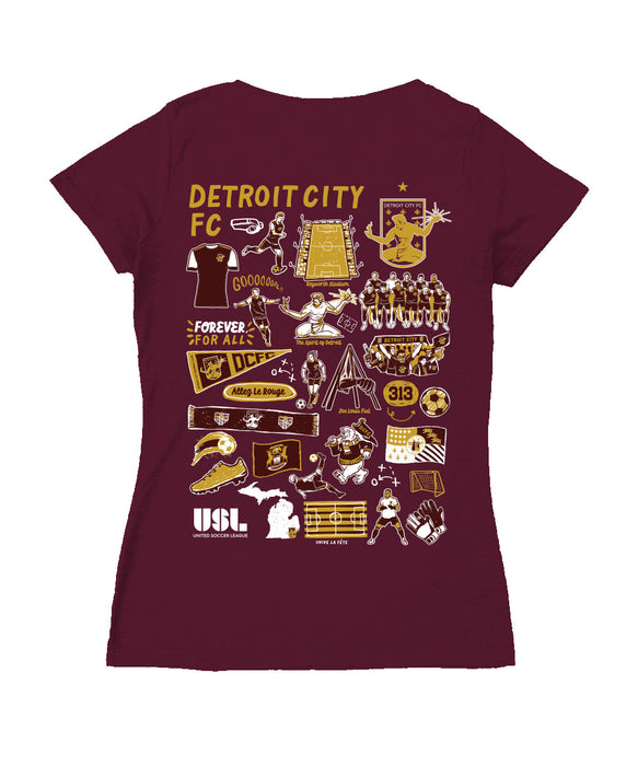 Detroit City FC Women's V-neck Fitted Maroon Cotton T-Shirt - Vive La Fête - Online Apparel Store